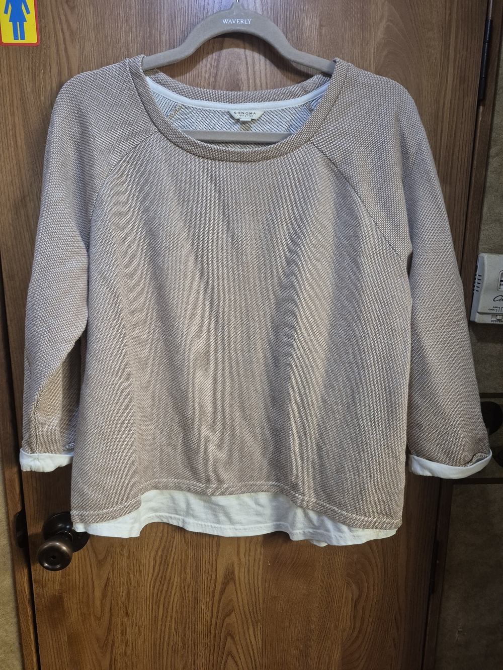 Sonoma Cream and Tan Textured Crewneck Sweater.   Box 45